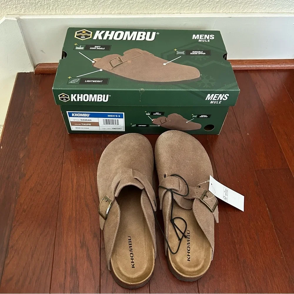 Khombu Mule Shoes Mens Size 9 Taupe Slip On Cork Cushioned Damian new in box